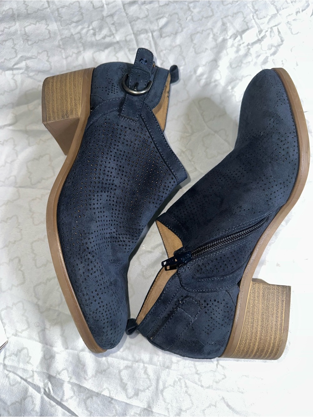 Sonoma Navy Suede Perforated Ankle Booties with Buckle